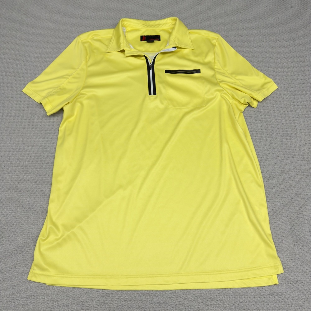 Jamie Sadock Polo Shirt Mens XL Yellow Quarter Zip Short Sleeve Golf Pocket